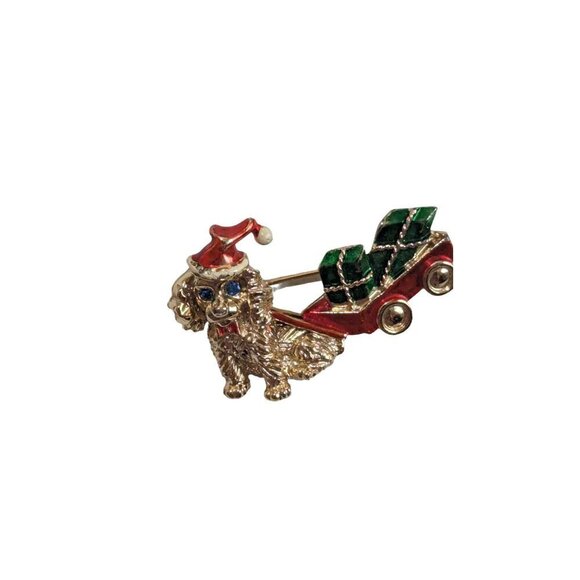 Beatrix Yorkie Dog Pulling Sleigh Sled Gifts Christmas Holiday Brooch Pin - Picture 4 of 6